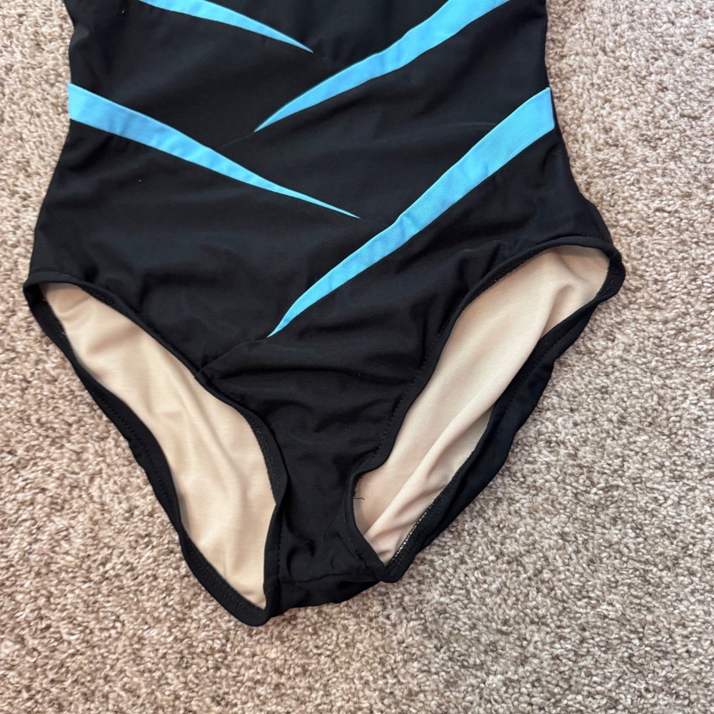 Carol Wior Slimsuit Black Light Blue Underwire Vintage Size 10 - Picture 4 of 11